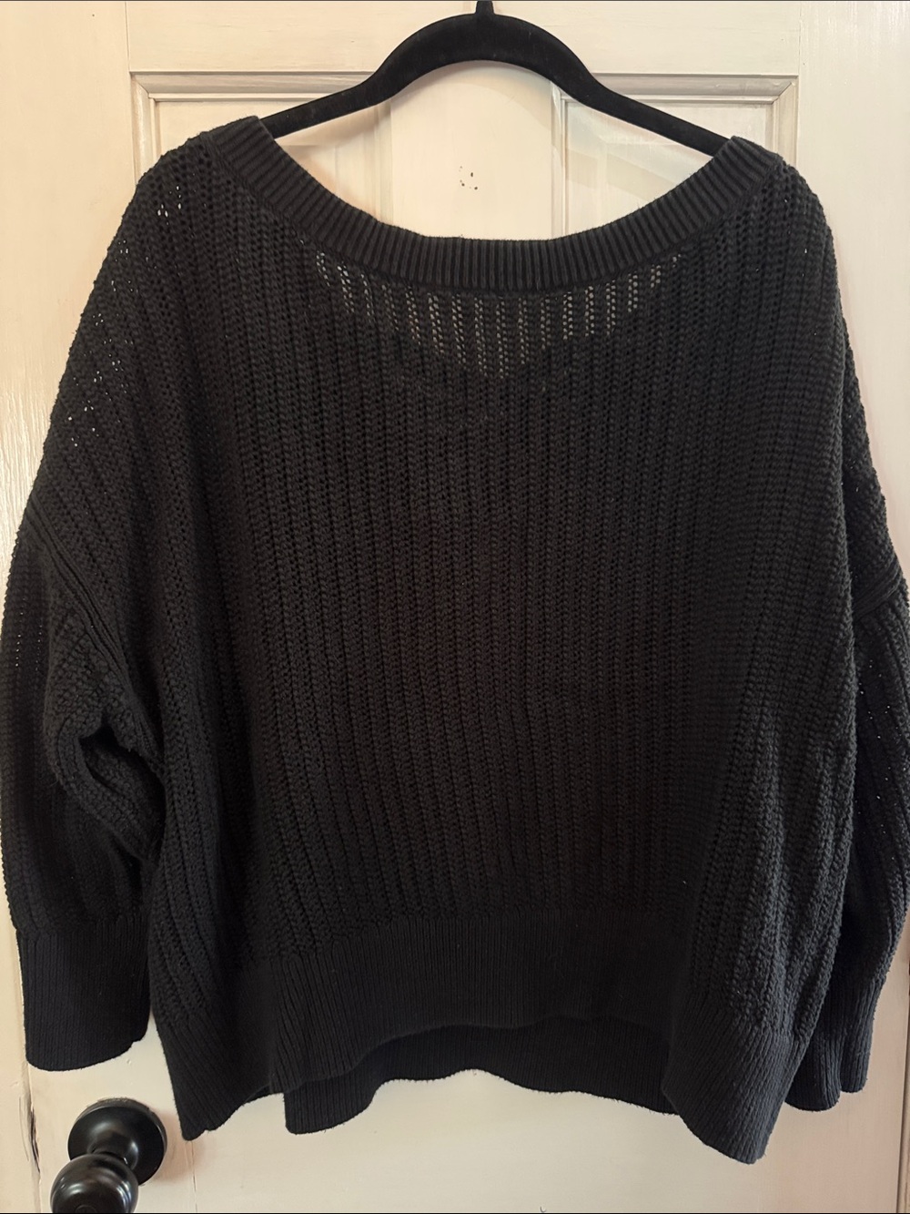 GAP Black Oversized Open-Knit Crewneck Sweater